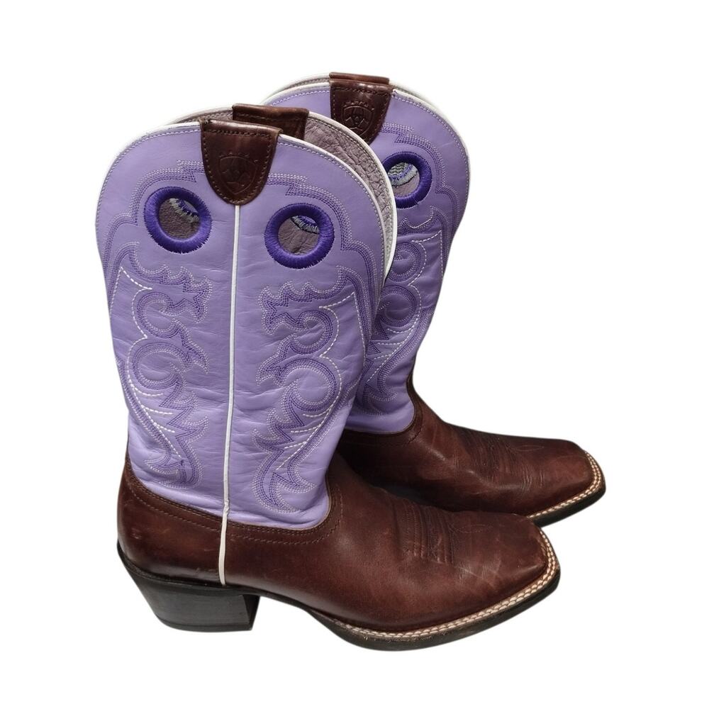 Ariat Womens Embroidered Leather Western Boots 9 Square Toe Cowgirl Rodeo Ranch